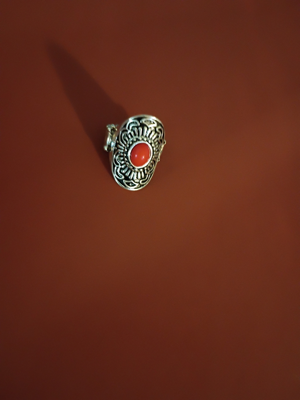 paparazzi Silver Filigree Ring with Coral Red Stone
